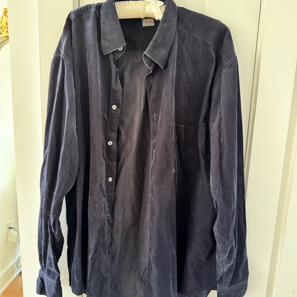 Men's Dark Navy Button-Up Corduroy Shirt